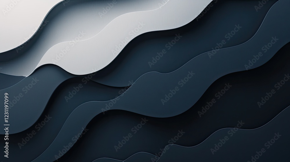 Poster abstract wave-like shapes create a sophisticated texture in a gradient of black to white. the design