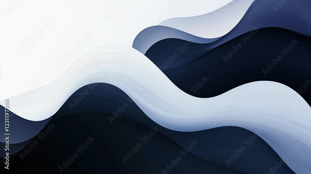 Poster abstract wave-like shapes create a sophisticated texture in a gradient of black to white. the design