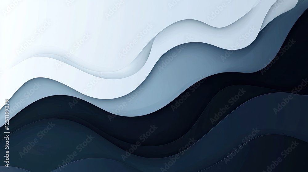 Poster abstract wave-like shapes create a sophisticated texture in a gradient of black to white. the design