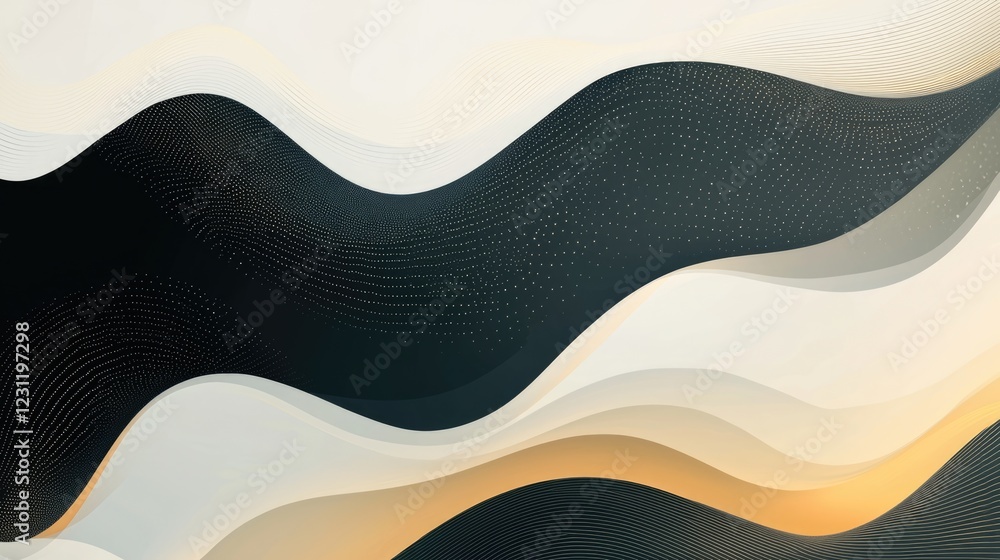 Poster abstract wave-like shapes create a sophisticated texture in a gradient of black to white. the design