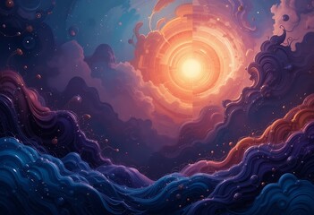 Celestial Waves Embrace Glowing Galactic Portal