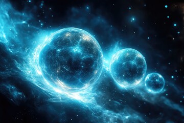 Luminous orbs with soft, glowing edges, floating in a dark space, creating an ethereal and mystical atmosphere