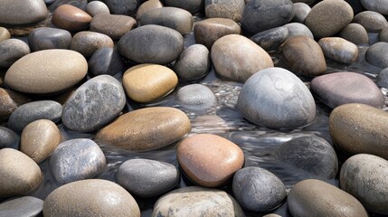 Smooth Wet Rocks In A Gentle Stream
