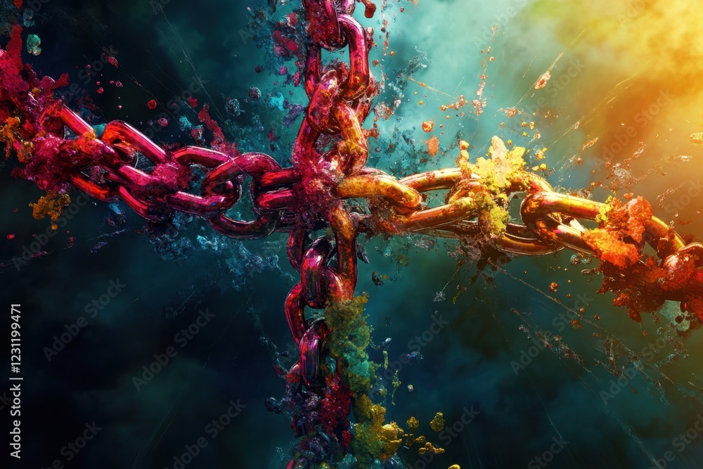Poster a colorful chain with a cross shape in the middle