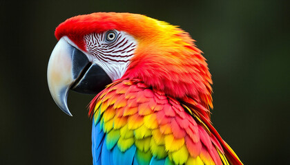 A colorful macaw with a curved beak perched on a branch in a lush tropical environment during daylight