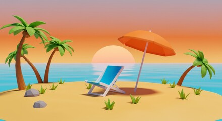 Obraz premium summer beach scene 3d rendering illustrated