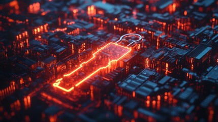 Glowing Red Key on Circuit Board Abstract Digital Art