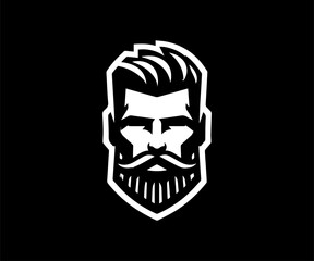 Hipster face with beard and mustache. Vector illustration isolated on black background.