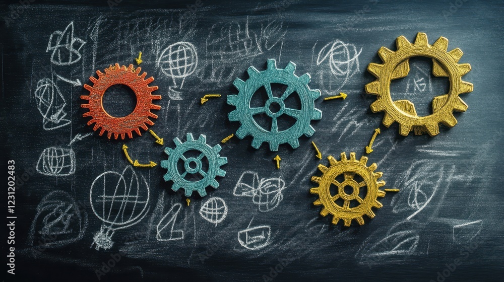 Poster interconnected gears illustrate a complex system process