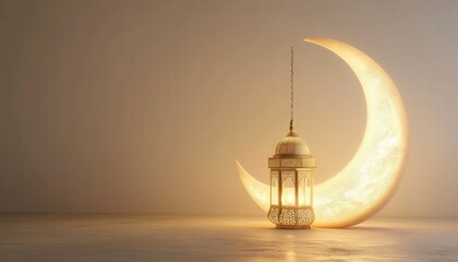 Illuminated Lantern and Crescent Moon Ramadan Islamic Festive Background