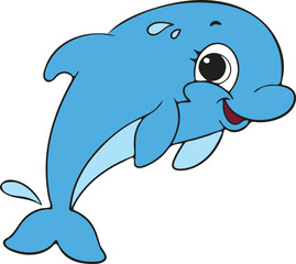 Cute Cartoon Dolphin Leaping Out of Water