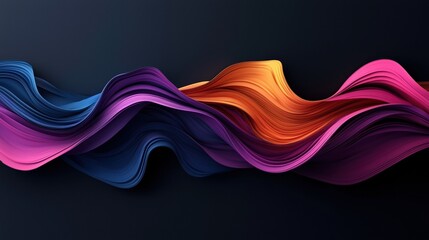 Vibrant abstract waves in blue, orange, and pink colors create an energetic visual flow.