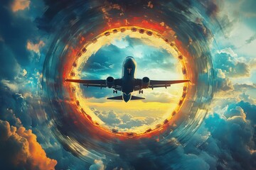 A plane is flying through a large circle in the sky