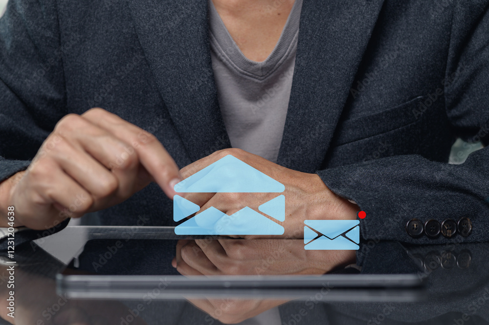Poster modern email communication concept with digital interface elements