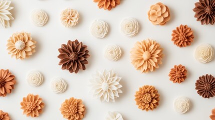 Elegant Arrangement of  Brown and White Wax Flowers on White Background