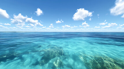 Fototapeta premium clear blue ocean with a few gentle waves, an expansive horizon line with an empty sky 