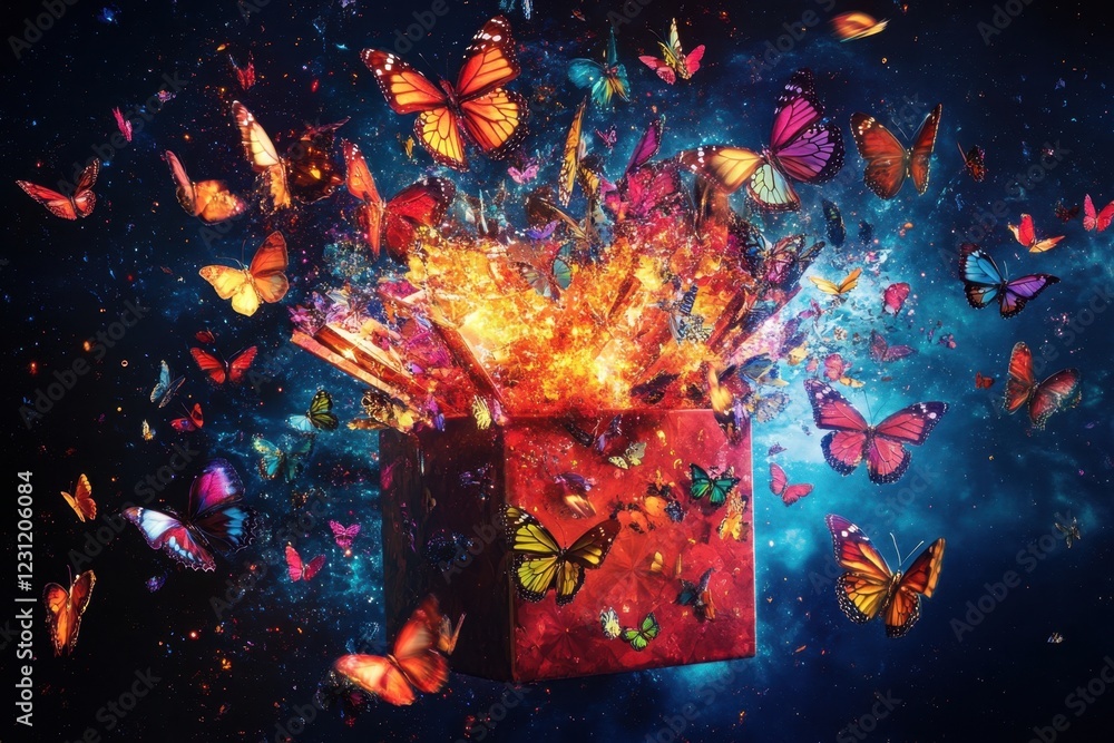 Poster a box full of butterflies is exploding