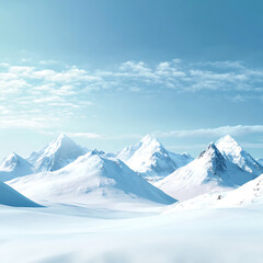 Obraz premium A peaceful snowy mountain range, with a bright blue sky and wide empty space at the bottom 