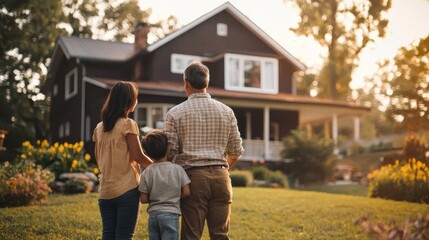 Naklejka premium New beginnings for a family as they admire their first house.