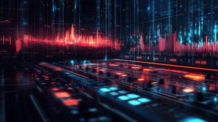 Fototapeta premium Futuristic Music Mixing Console with Red and Blue Lights