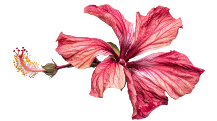 Delicate pink hibiscus flower with visible veins on transparent background