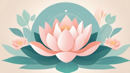 Vector design for a yoga studio promotional poster, with serene lotus flower graphics and soft pastel tones.