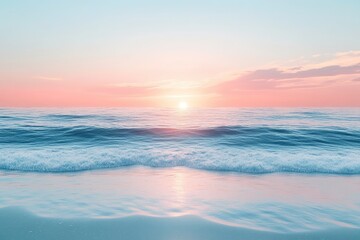 Naklejka premium Minimalistic sunset over a calm ocean, with soft waves reflecting the sky