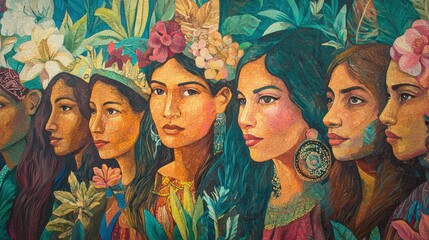 Mural celebrating influential women in history urban setting art