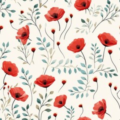 A seamless pattern featuring mini red poppies, seamless Pattern natural flow with a fresh and calming vibe colurfur