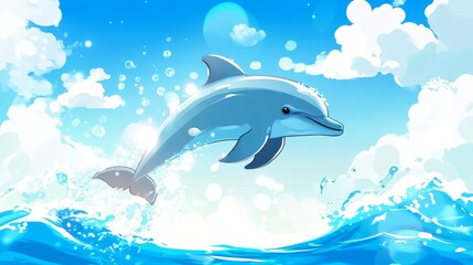 a playful dolphin leaping out of the ocean