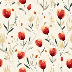 A seamless pattern featuring mini red tulips, seamless Pattern natural flow with a fresh and calming vibe colurfur 