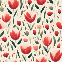 A seamless pattern featuring mini red tulips, seamless Pattern natural flow with a fresh and calming vibe colurfur 