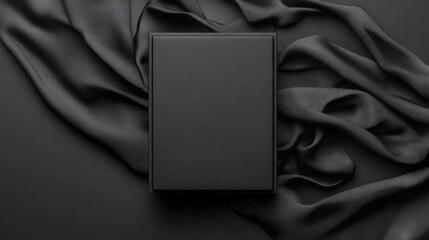 A sleek, black box rests on a bed of luxurious black silk.  A minimalist, elegant image.