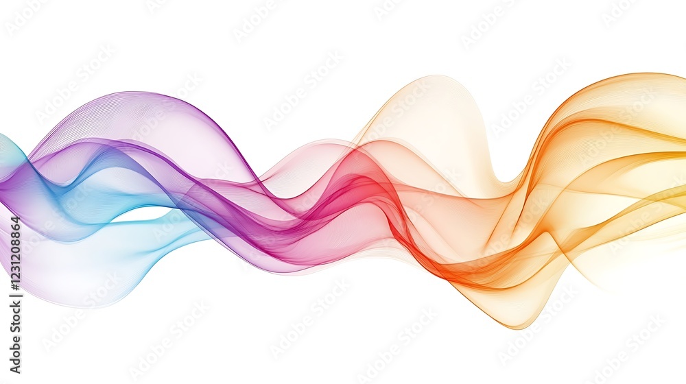 Poster flowing multicolored abstract waves on a white background