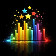 Fototapeta premium A sales strategy focused on customer retention. Colorful sound bars with stars and sparkles on a black background.