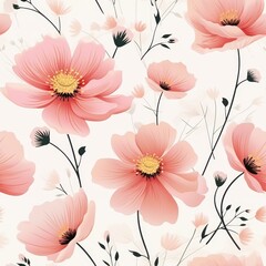 A seamless pattern with mini pink cosmos flowers, seamless Pattern natural flow with a fresh and calming vibe colurfur 