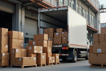 Cardboard boxes being loaded onto a delivery truck