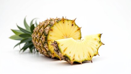 Fresh Pineapple Slice in Vibrant Yellow on Clean White Background