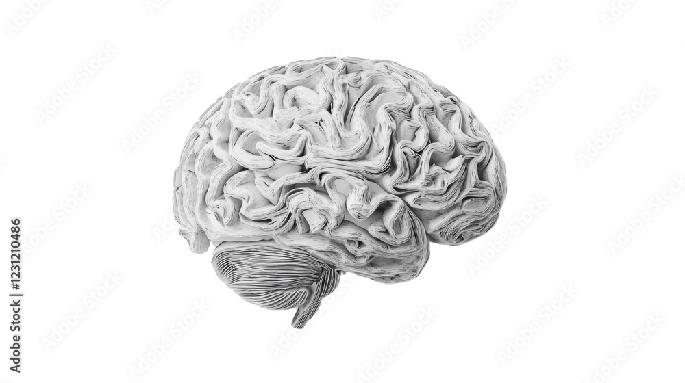 Poster paper brain illustrating artificial intelligence concept with transparent background