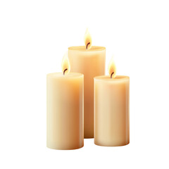 three candles isolated on white background
