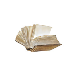 Antique Open Book with Aged Pages and Blank Leaf for Writing