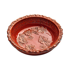 Vibrant Ceramic Pie Dish with Flower Design Isolated on Transparent Background