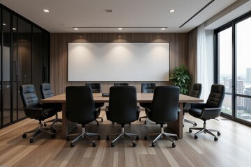 Modern Conference Room With Wooden Walls And Large Screen