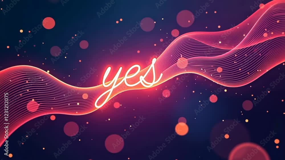 Poster a purple and red wave with the word yes written in neon letters. the letters are in a wavy line