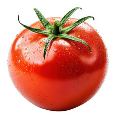 Fresh and Juicy Red Tomato with Water Droplets on White Background