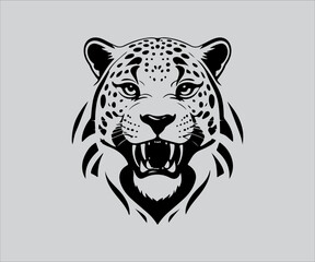 leopard head vector illustration on gray background, black and white design