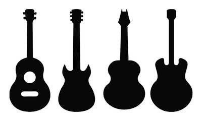 Naklejka premium Guitar icon set, Acoustic guitar silhouette vector, Guitar silhouette vector set