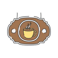 Coffee Shop Sign Doodle Illustration, A decorative coffee shop sign featuring a cup of coffee, often used for cafe branding.