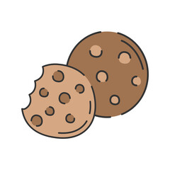 Cookies Doodle Illustration, A round, crunchy cookie with chocolate chips. 