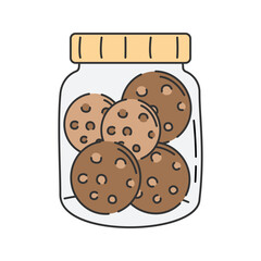 Cookie Jar Doodle Illustration, A glass jar filled with assorted cookies, possibly homemade. 